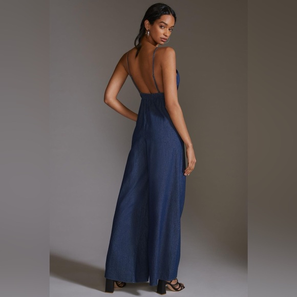 Anthropologie LaBiz Ruffled Denim Wide Leg Jumpsuit with Pockets, M, L, NWT✨ - Picture 2 of 6